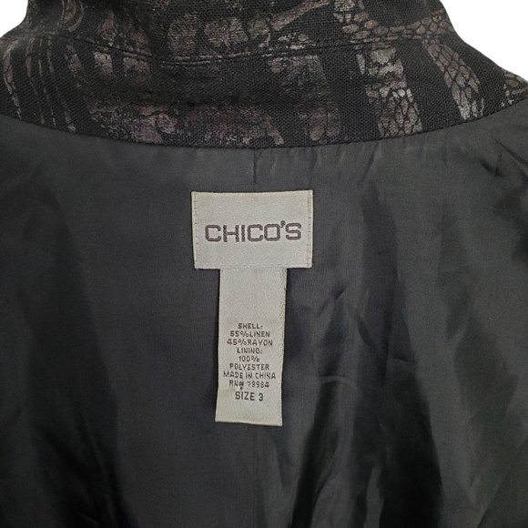 Chico's XL Size 3 Jacket Blazer Linen Blend Safari Exotic Animal Print Pockets - Picture 8 of 10